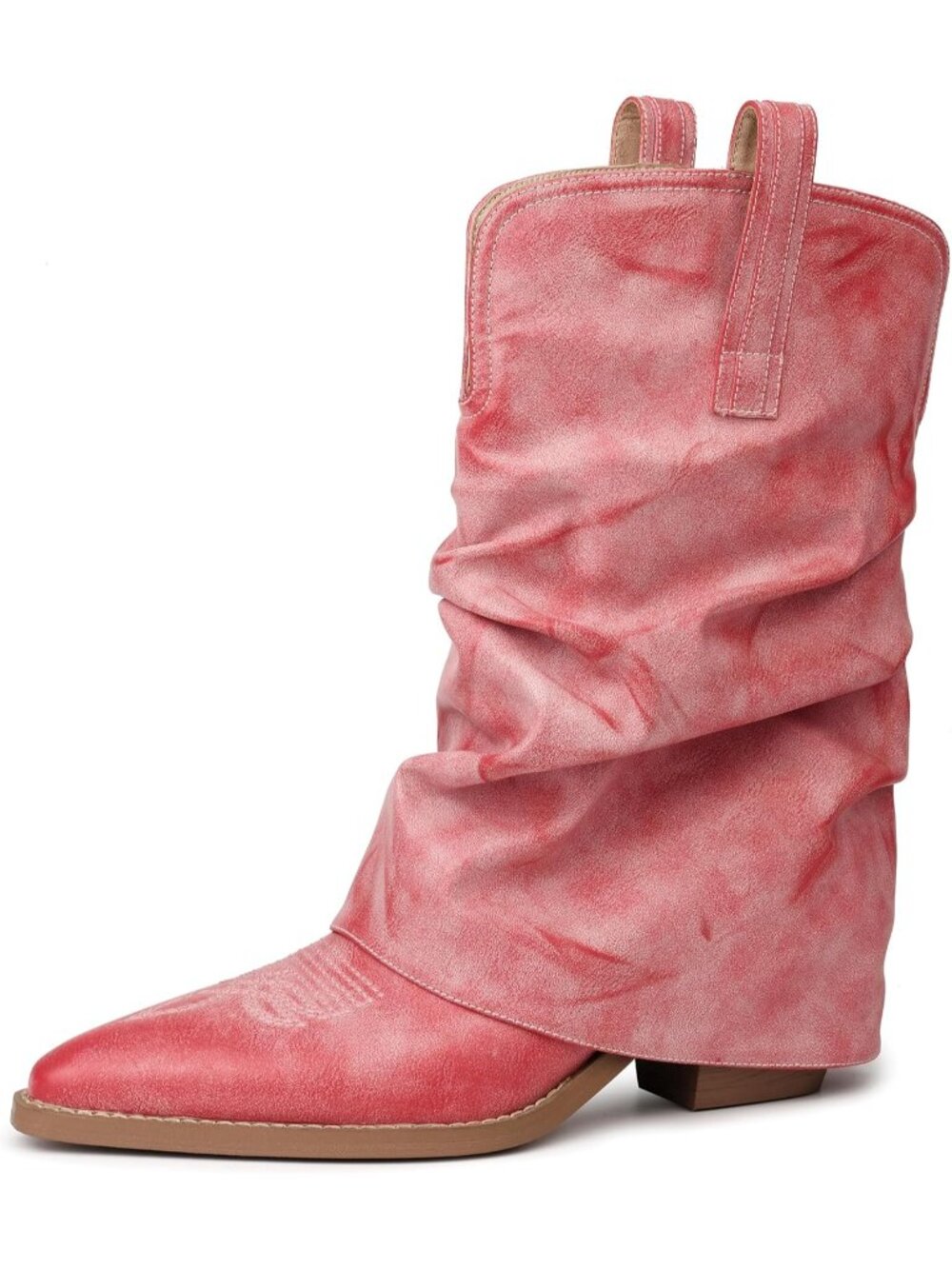 Women's Baby Pink Faux Leather Pointed Toe Fashion Riding Casual Cowgirl Boots